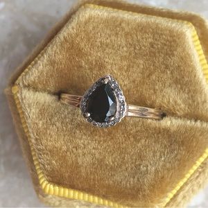 Vintage Pear Sapphire Diamond Halo Yellow White Gold Ring